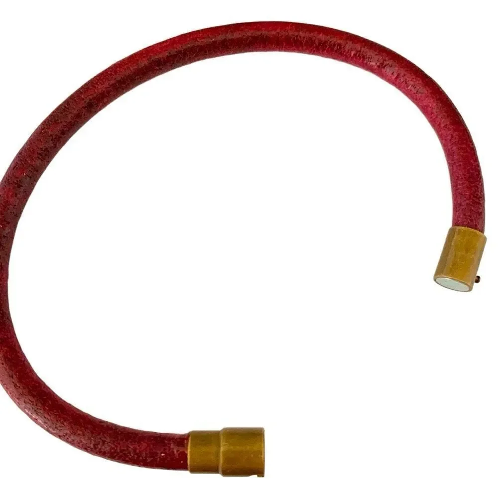 Burgundy Leather  Bracelet with Antique Brass Barrel Clasp - Picture 4 of 8